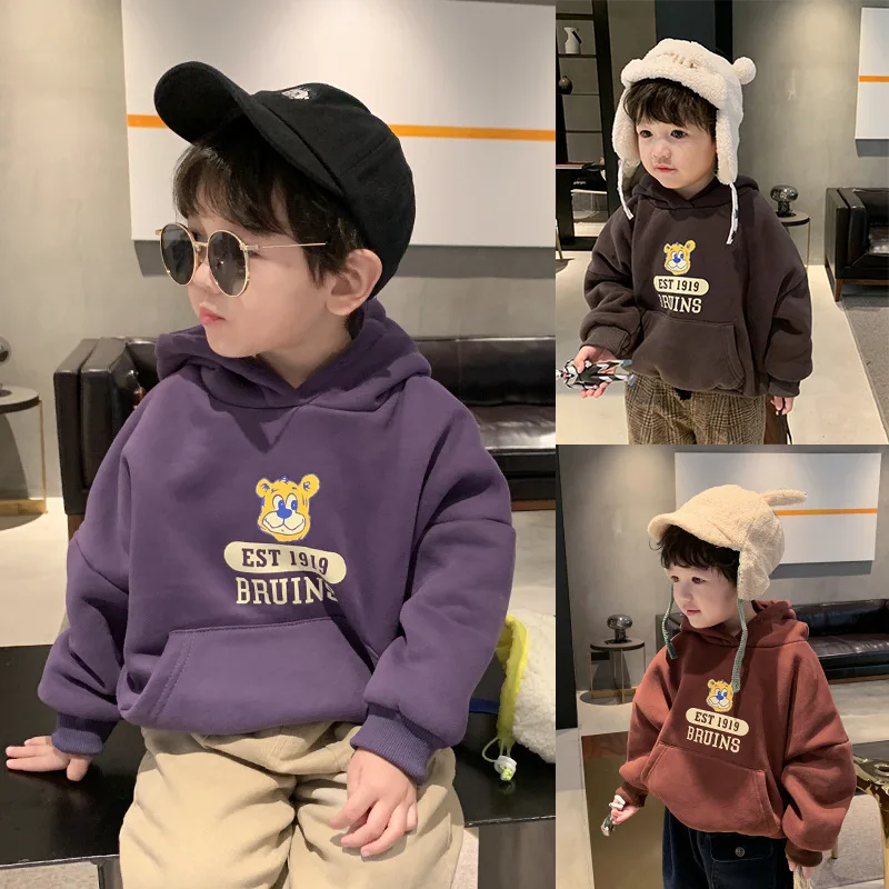 

2020 Boys' Plush hooded top wear fashion baby winter high quality top children's autumn and winter Pullover hoodies coat 12-27