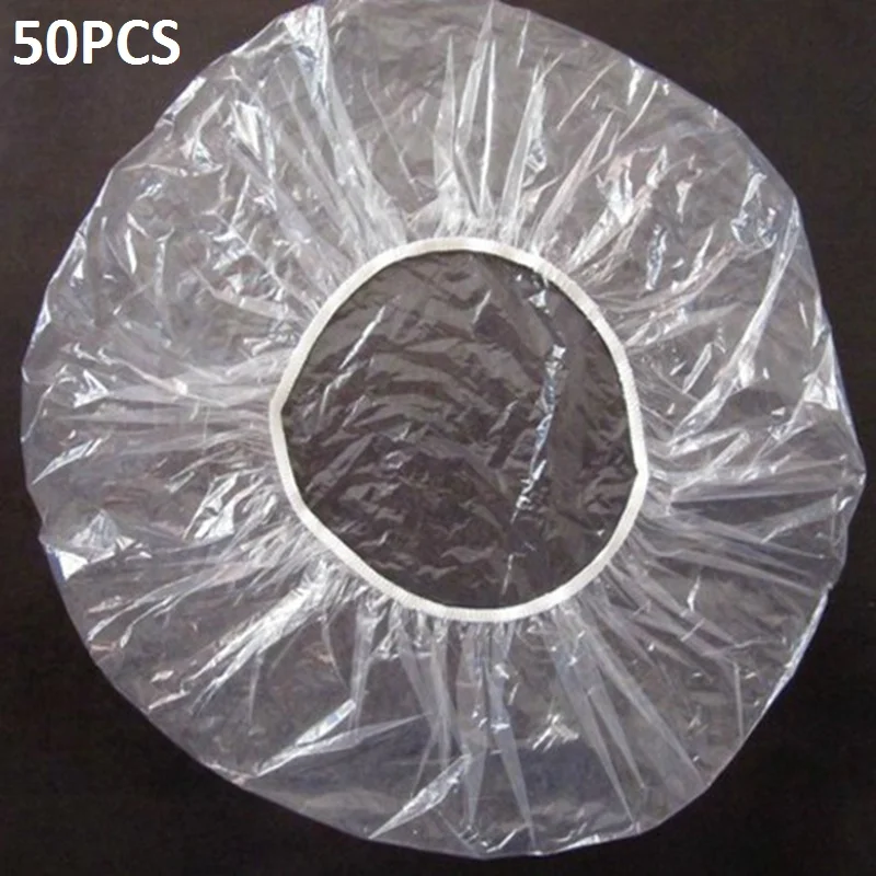 Plastic 50pcs 100 шт одноразовые шапки для душа, нетканые плиссированные анти-пылевые женские мужские банные шапки для волос для спа-салона, аксессуары для душа и ванной - Цвет: Plastic 50pcs