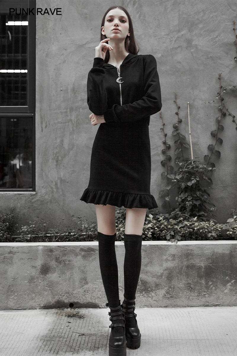 Женское платье с капюшоном длинным рукавом и подвеской в виде Луны|Женские