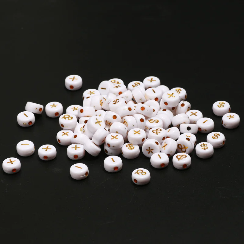

100-500pcs/lot Golden Symbol Acrylic Round Spacer Charm Beads For Necklace Bracelet Jewelry Making Handmade Beading DIY