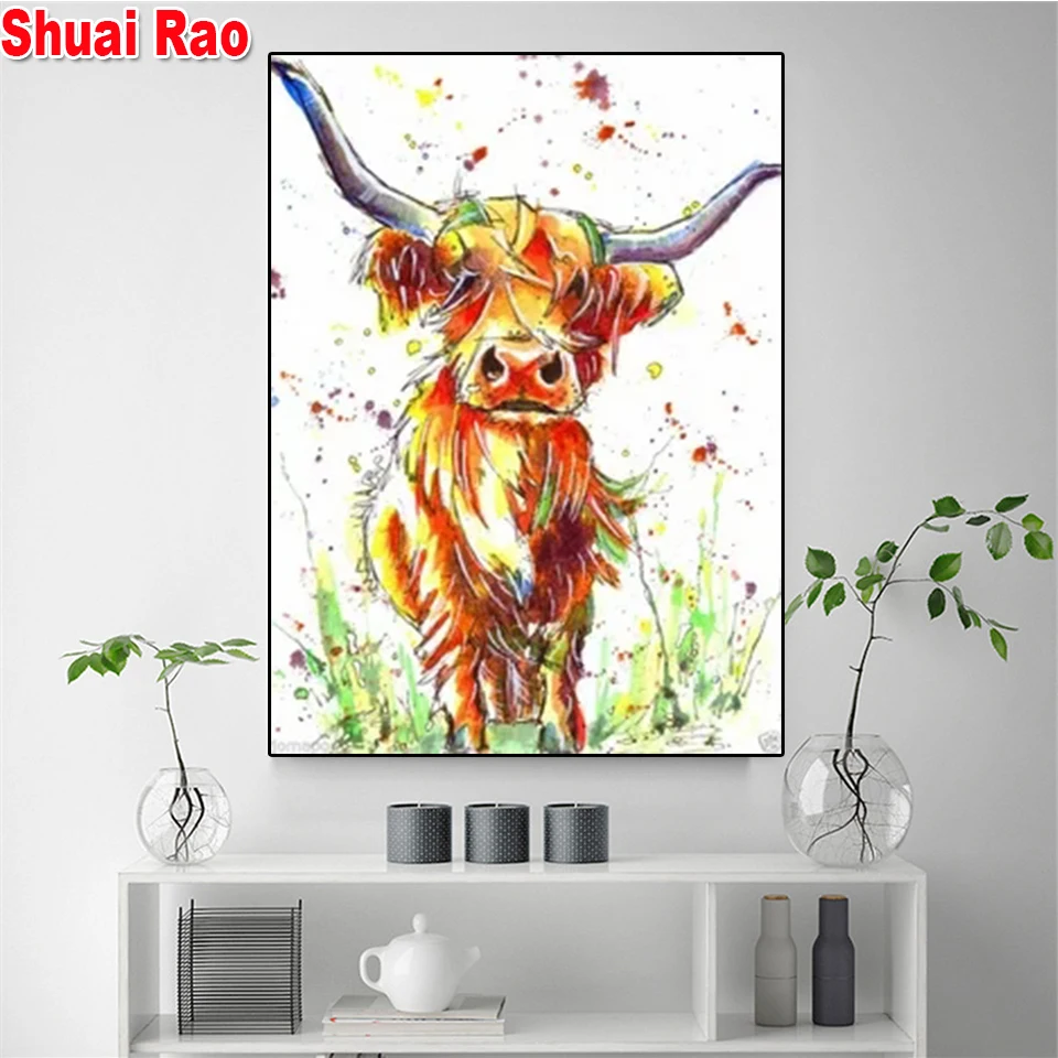 

5D diamond painting watercolor Cow DIY full round diamond embroidery kit mosaic square Rhinestones animal home decor ornaments