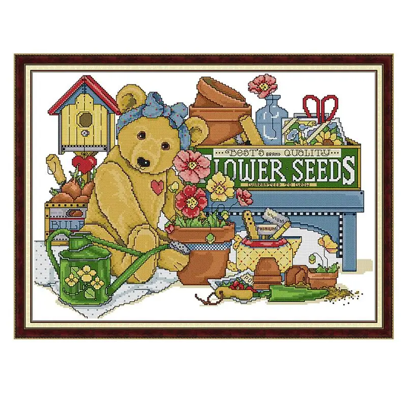 

Joy Sunday Cross Stitch Set Garden Bear Cross Stitch Kits Printed Fabric Diy Embroidery Handmake Christmas Gift for Kids Child