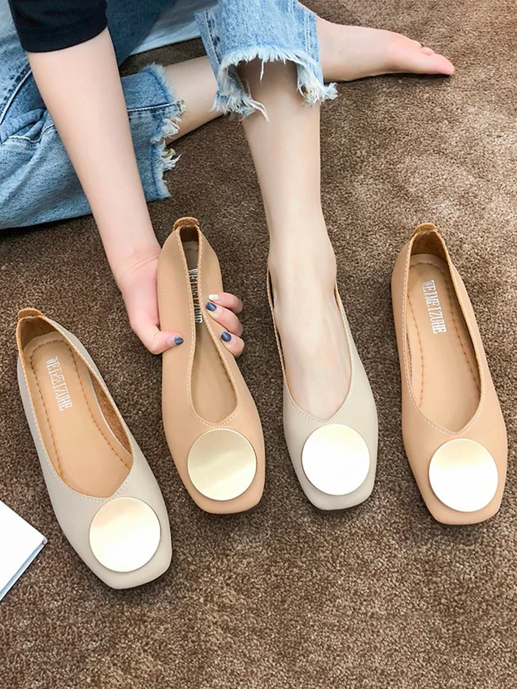

Spring And Summer New Style Retro Square Toe All-Match Shallow Mouth Large Size Ladies Single Shoes Comfortable Flat Shoes