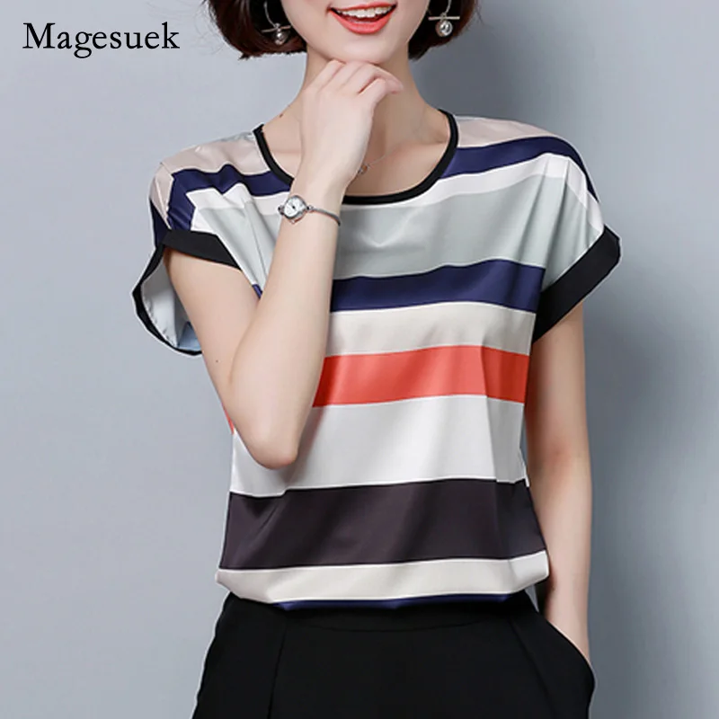 

Blusas Femininas размера плюс, Женские топы и блузки 2021 Повседневная шифоновая блузка в полоску Топы элегантная рубашка женская блузка 0451