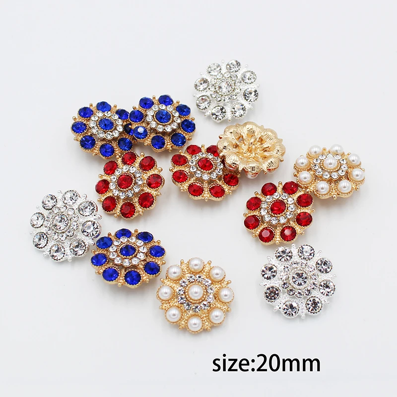 

New10pcs / lot 20MM Metal Rhinestone Buttons For Clothing Craft Needlework Decoration DIY Brooch Jewelry Accessories