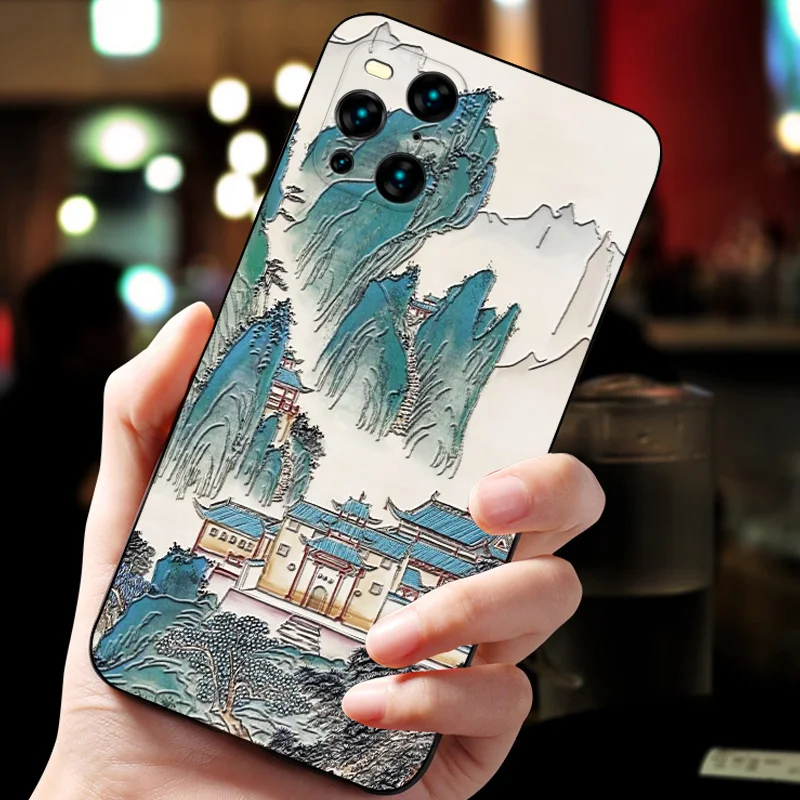 embossed vintage east asian chinese japanese style case for oppo find x3 find x3 pro snow mountain crane cover free global shipping
