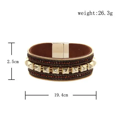 

Vintage Charm Women's Bracelet Bohemian Velvet Rivet Chain Wide Side Female Bangle Punk Cuff Women Bracelet Jewelry Accessories
