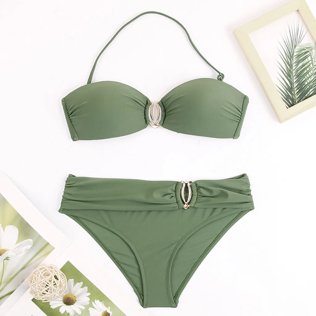 Женский бандажный купальный костюм с бисером и чашками пуш ап бикини купальник