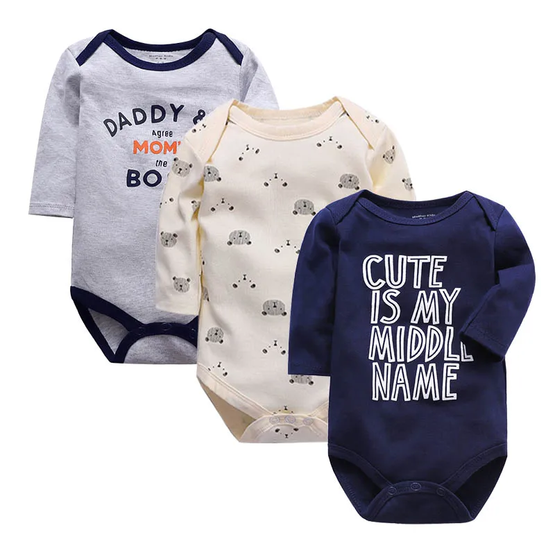 CHX0013 Боди для новорожденных; одежда для малышей; Bebes; хлопковая одежда с длинными рукавами и принтом для младенцев; 0-24 месяца; 3 шт./лот - Цвет: CHX0013