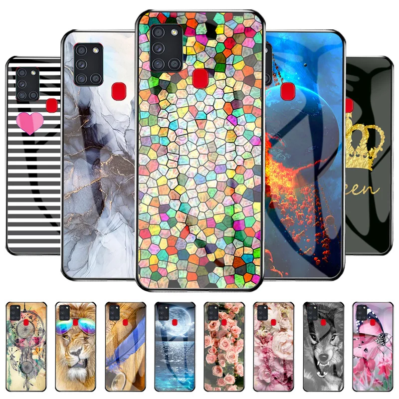 

Phone Case For Samsung A21S Case For Samsung Galaxy A21s SM-A217F Bumper Tempered Glass Phone Cover Pattern Funda Shockpro Coque