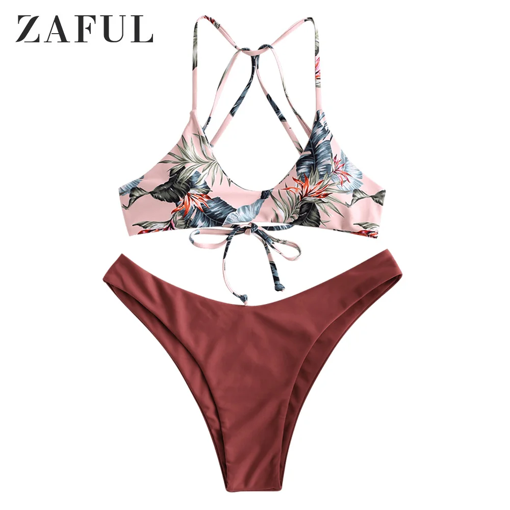 ZAFUL бикини Для женщин с цветочным принтом на бретелях модный Калейдоскоп