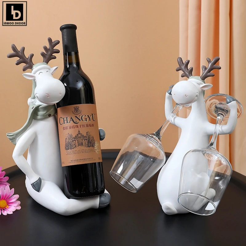 

INWOO DECOR Deer Elk Wine Goblet Rack Stand Cabinet Wall Shelf Storage Figurines Statue Sculpture Desk Ornaments Home Decoration