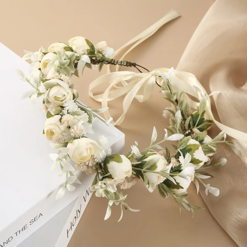 Girl Flower Wreaths Garland Crown Baroque Hairband Jewelry for Ladies Wedding Festival Bridal Headband Fairy Princess Hair Tiara