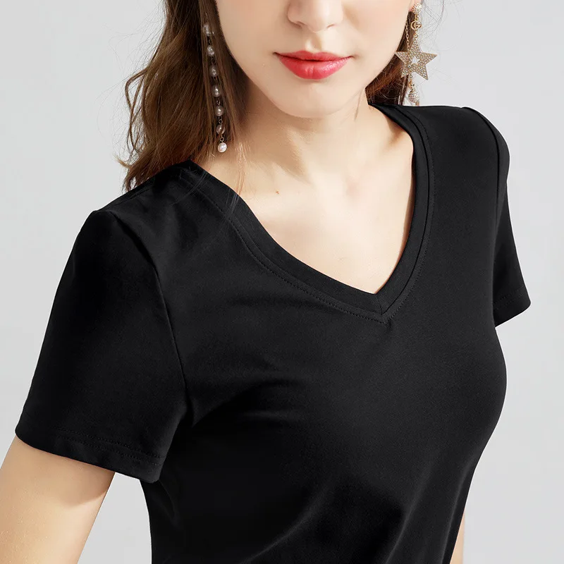 

Short sleeve T-shirt women's summer new pure color fashion basic simple V-neck women's top
