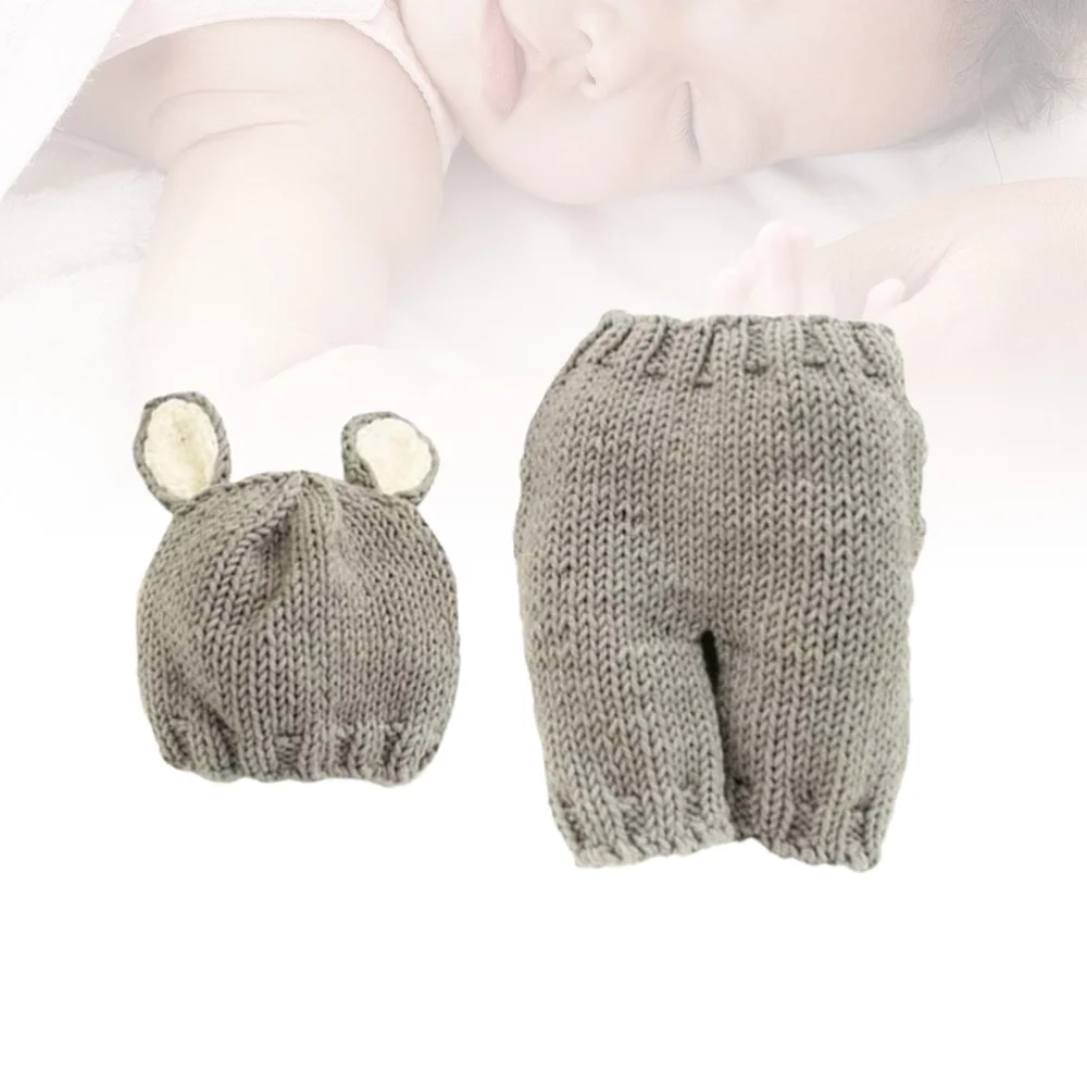 

Baby Knitted Clothes Animal Shaped Crochet Costume Cartoon Newborn Clothes Photography Props (Grey, 0-3 Months)