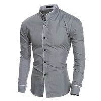 mens casual solid color button down dress shirts stand collar slim fit cotton shirt