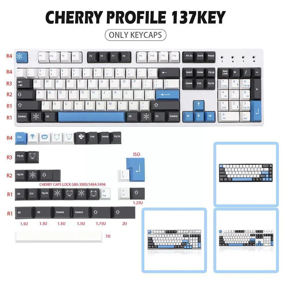 

Круглые колпачки для клавиш Pbt, пятисторонние колпачки для клавиатуры с высотой сублимации, полный набор, 137 клавиш макета для механической ...
