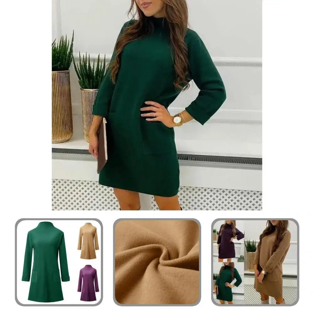 

Pullover Dresses Stylish Middle Waist Velvet Female Dress Round Neck Non-shrink Female Dress