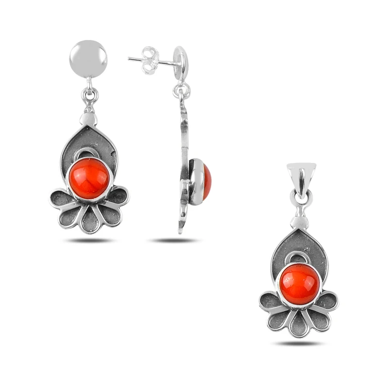 

Silverlina Silver Coral Stone Handwork Set