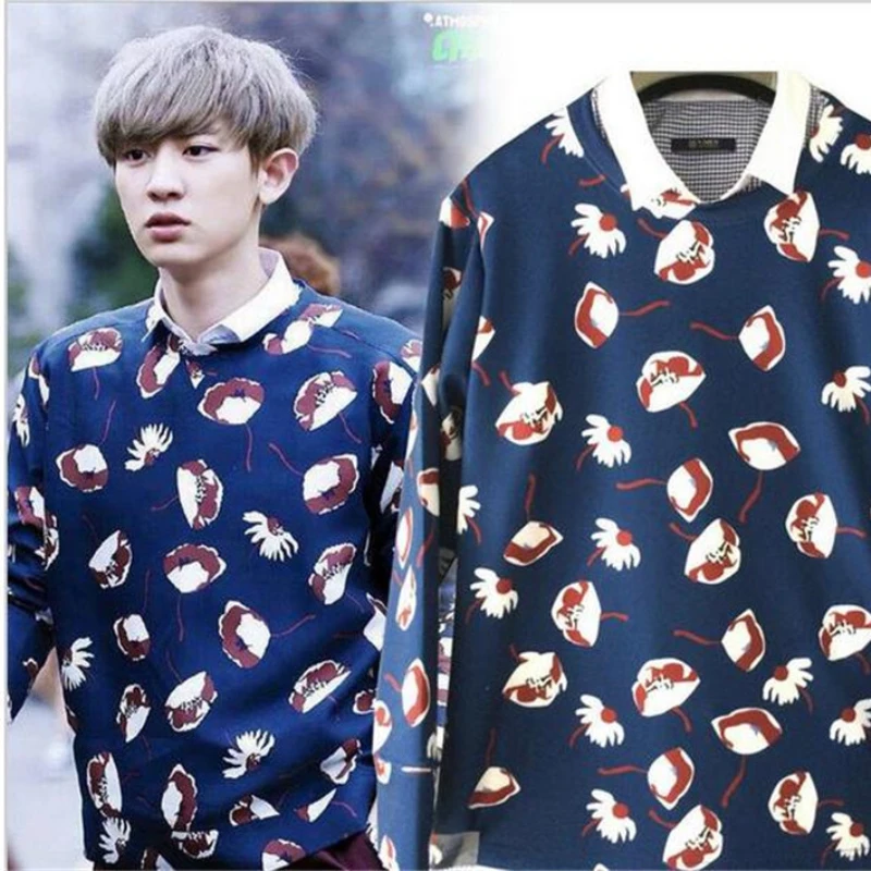 Толстовка с капюшоном Mainlead KPOP EXO CHANYEOL Синяя толстовка цветочным принтом новый