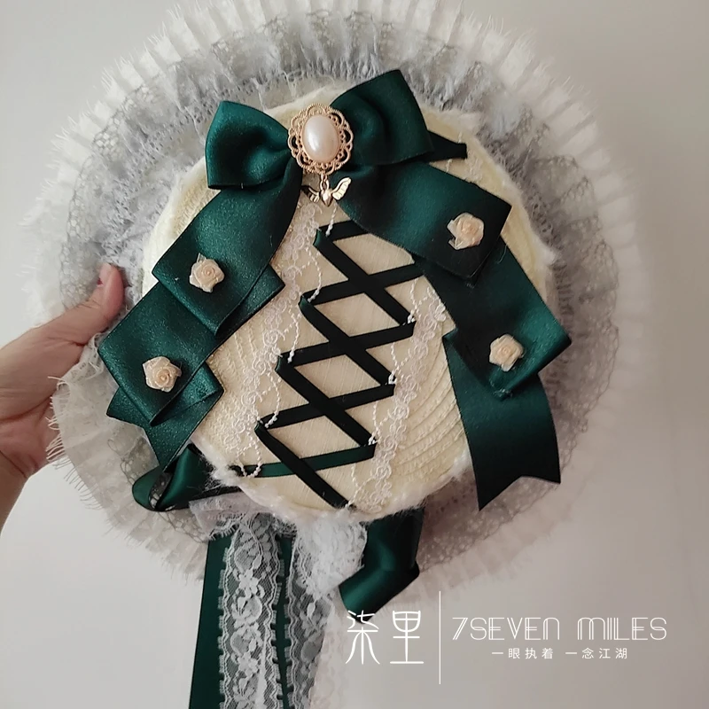 

Gorgeous Big Blue Bow Lace Ribbon Lolita Straw Hat Japanese Sweet Lovely Elegant Princess Flat Cap Mori Girl Beach Cap Summer