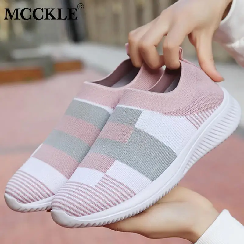 Женские кроссовки-стрейч MCCKLE трикотажные без каблука с вулканизированной