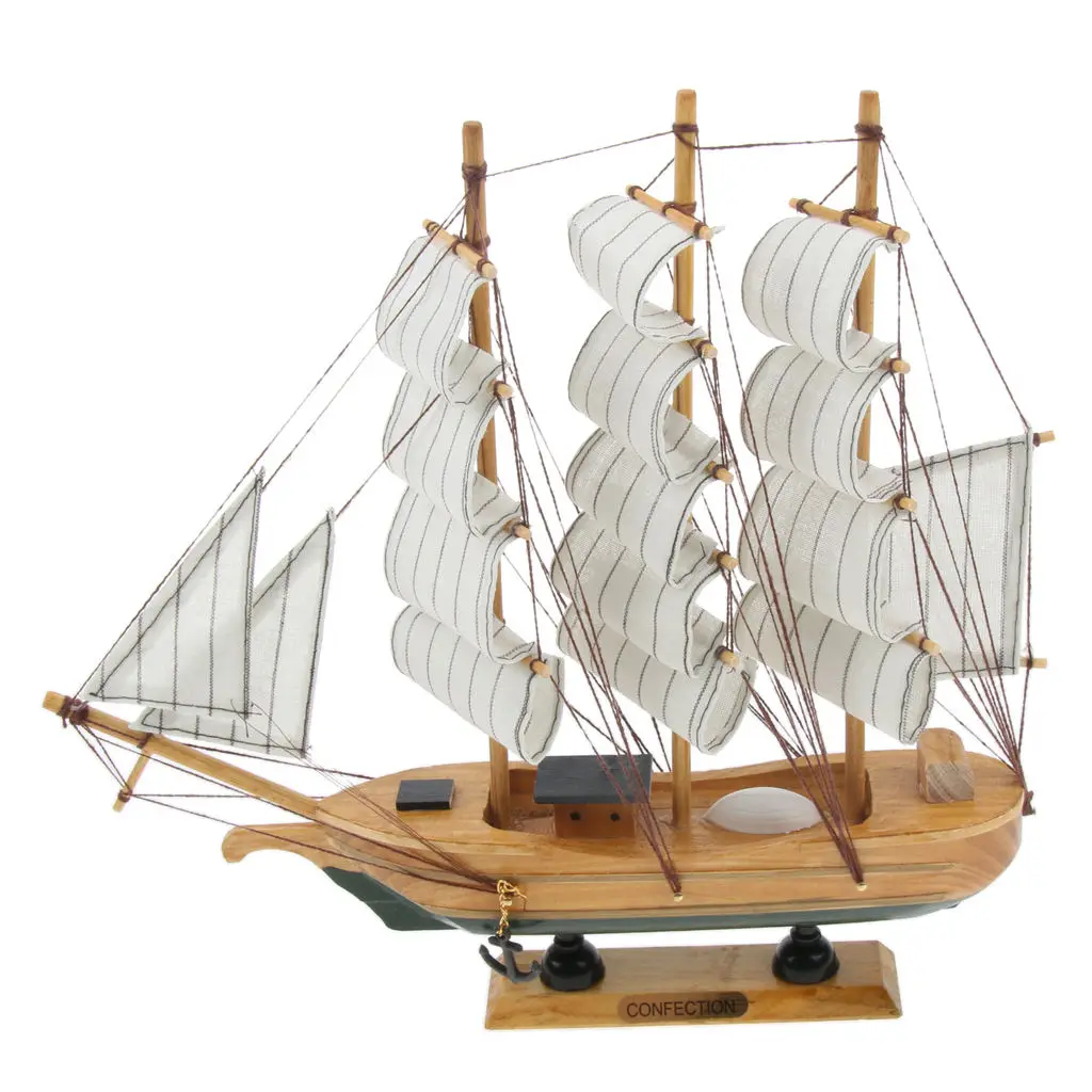 

Mediterranean Style Handmade Wooden Sailboat Model Decor Boat Gifts 30cm