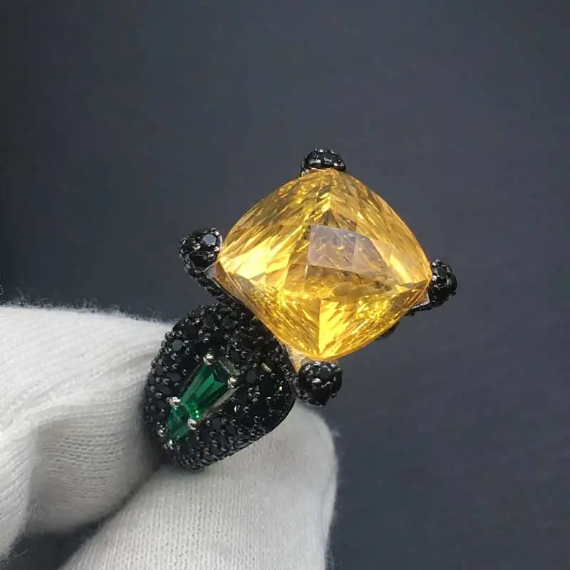 Кольцо из натурального цитрина CSJ Ювелирное Украшение серебра с натуральным