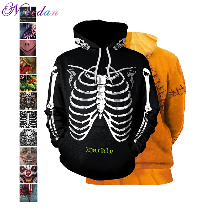 Худи Скелет с 3d принтом страшные костюмы на Хэллоуин Рождество Толстовка свитшот