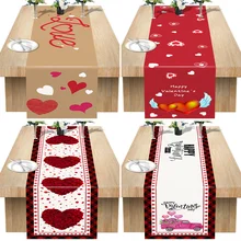 Novo dia dos namorados natal jantar mesa corredor bandeira linho durável esteira de mesa transferência calor digital cor weding decoração (1)