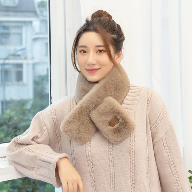 Модный новый зимний женский однотонный флисовый утепленный плюшевый теплый шарф