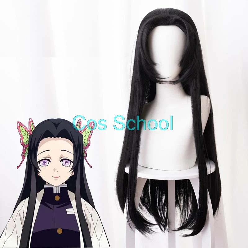 Cos School аниме Kochou Kanae Косплей парики Demon Slayer Kimetsu no Yaiba женские черные длинные прямые