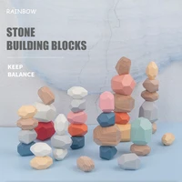 educational wooden colored stone beads jenga kid building block toy creative nordic style stacking game rainbow wooden gift