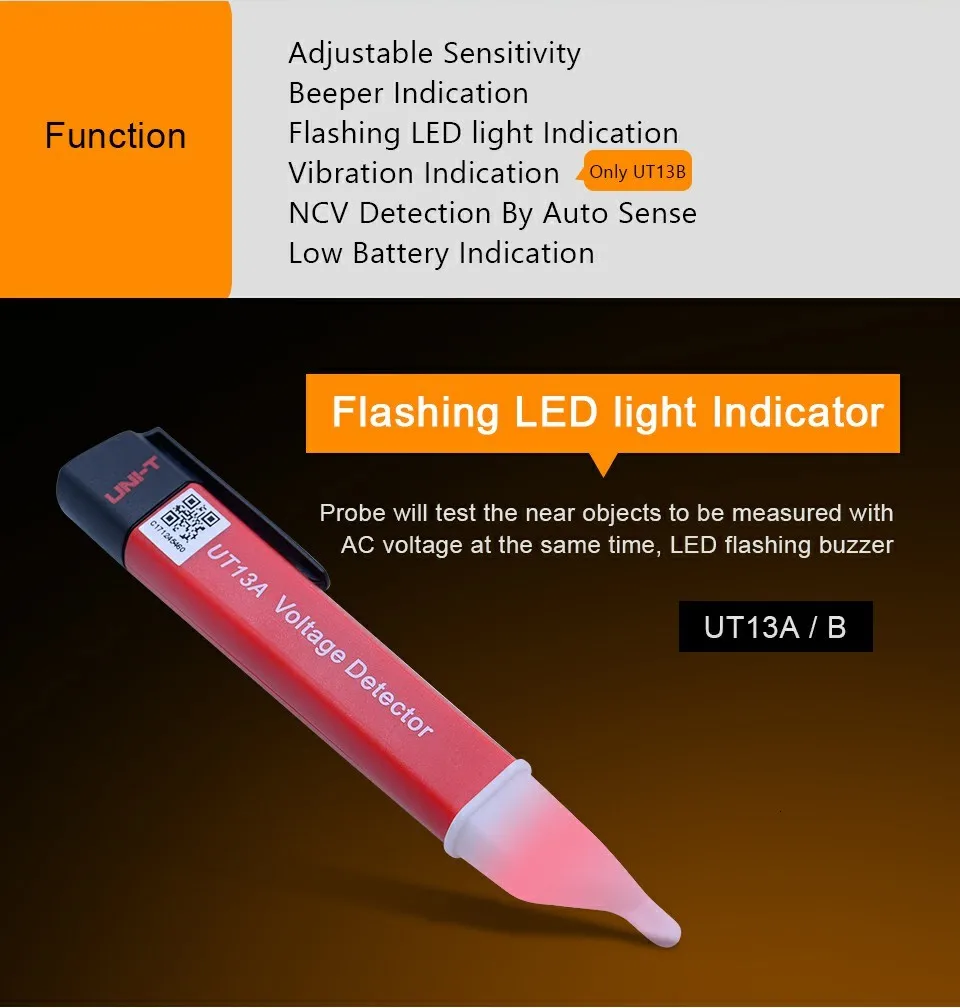 UNI-T UT13A/B ручной детекторы напряжения переменного тока 24V~ 1000 V 50/60Hz вольт тестер ручка регулируемая чувствительность(Высокочувствительный