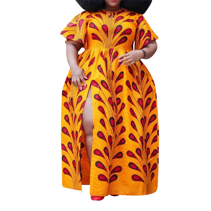 Summer Party Boho African Ethnic Style Plus Size Women Long Dresses 2019 Casual Sexy Print Split High Waist Female Maxi Dress |