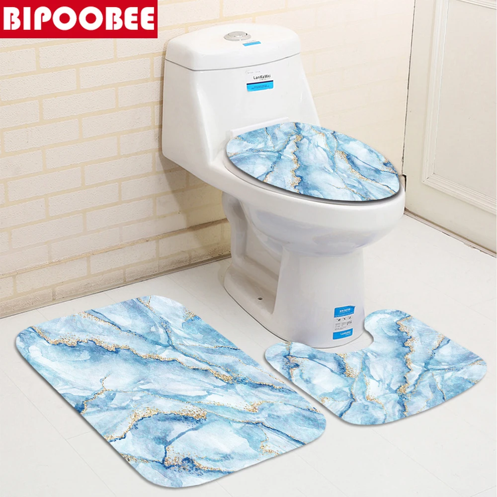 Синяя мраморная занавеска для душа водонепроницаемая ванной из полиэстера