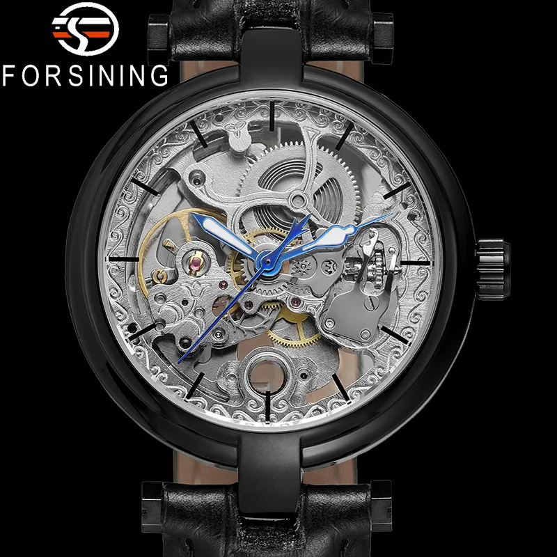 Автоматические механические мужские наручные часы-скелетоны FORSINING военные