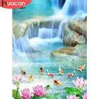 Набор для алмазной вышивки Водопад HUACAN, мозаика 5D сделай сам с изображением пейзажа, лотоса, рыбы, домашний декор, подарок