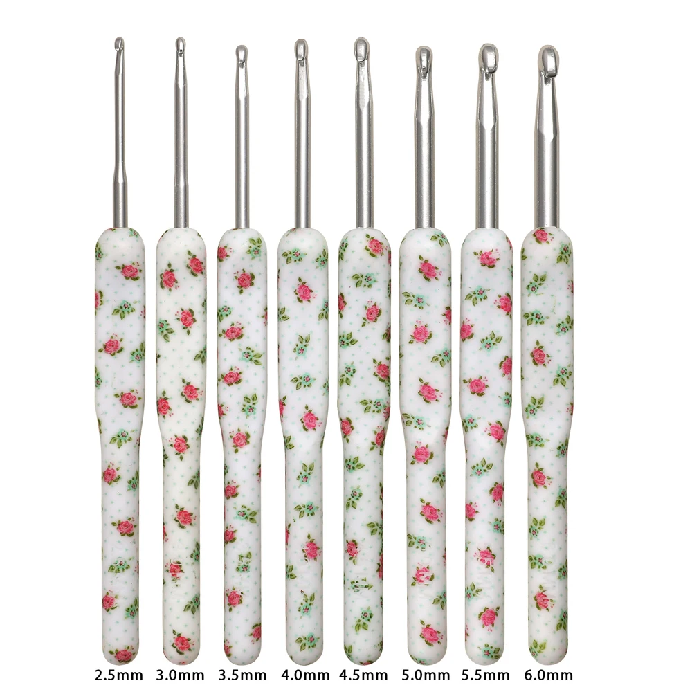 

White Aluminum Knitting Needles Set Crochet Hook 2.5-6.0MM Flower Knitting Croche Set DIY Sewing Accessories