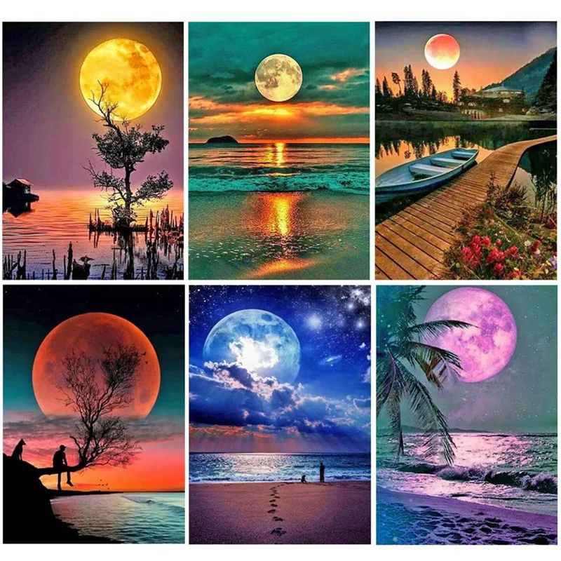 

6 Pack 5D DIY Diamond Painting Six Landscape Sunset Full Diamond Crystal Rhinestone Embroidery Picture Crafts 12X16In