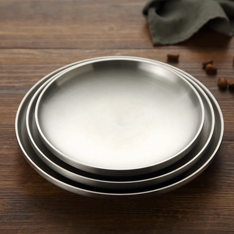 

Household Double-layer Insulated 304 Stainless Steel Plate, Flat-bottomed Dinner Plate, Dish Plate, Flat-plate Barbecue