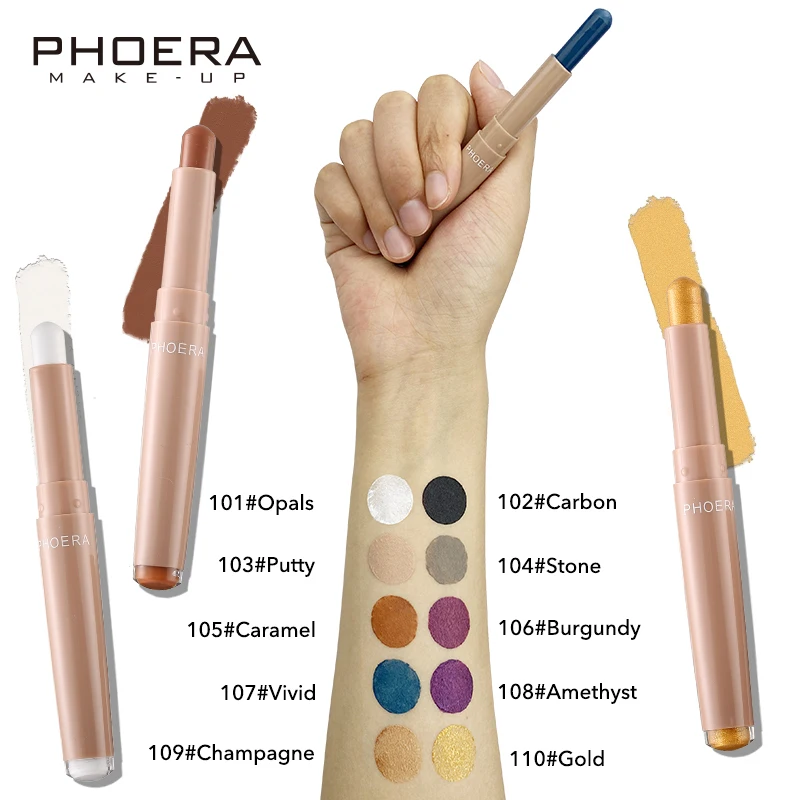 PHOERA 10 цветов стерео тени для век Стик флуоресцентная палка Мерцающая