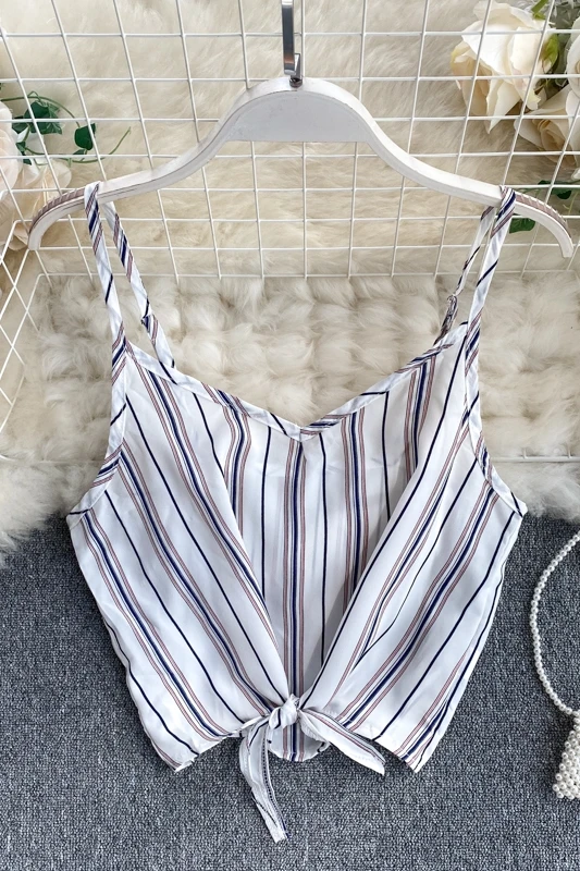 

Spaghetti Strap Tops Women Chiffon Basic Striped Cami Sleeveless Ladies Elegant Womens Tops and Blouses