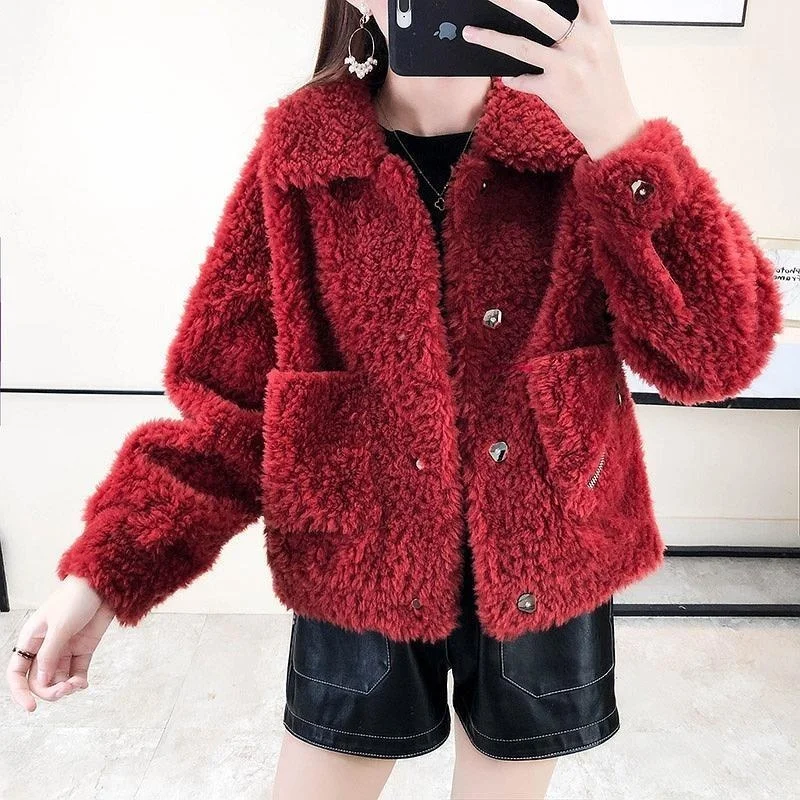 Women Winter Genuine Fur Sheepskin Coats Ladies Loose Casual Wool Outwear Female Thick Warm Sheep Shearing Jacket X105 enlarge