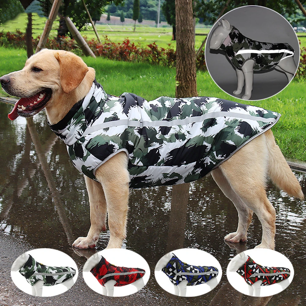 

Large Pet Dog Jacket with Harness Reflective Winter Warm Dog Clothes for Labrador Waterproof Big Dog Coat French Bulldog Outfits