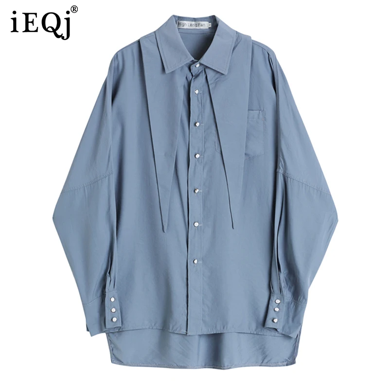 

IEQJ женская синяя универсальная уютная двухслойная блузка новая свободная рубашка с отложным воротником и длинным рукавом модная новинка в...