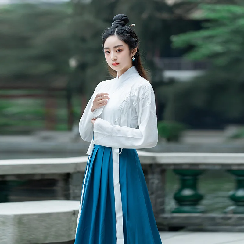Белый династий Тан китайский костюм одежда традиционный винтажный Hanfu хлопок Han