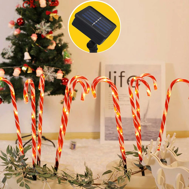 

Солнечный Рождество карамельный тростниковый светильник s праздник Рождественское украшение газон двора дорожка маркеры садовый светильн...