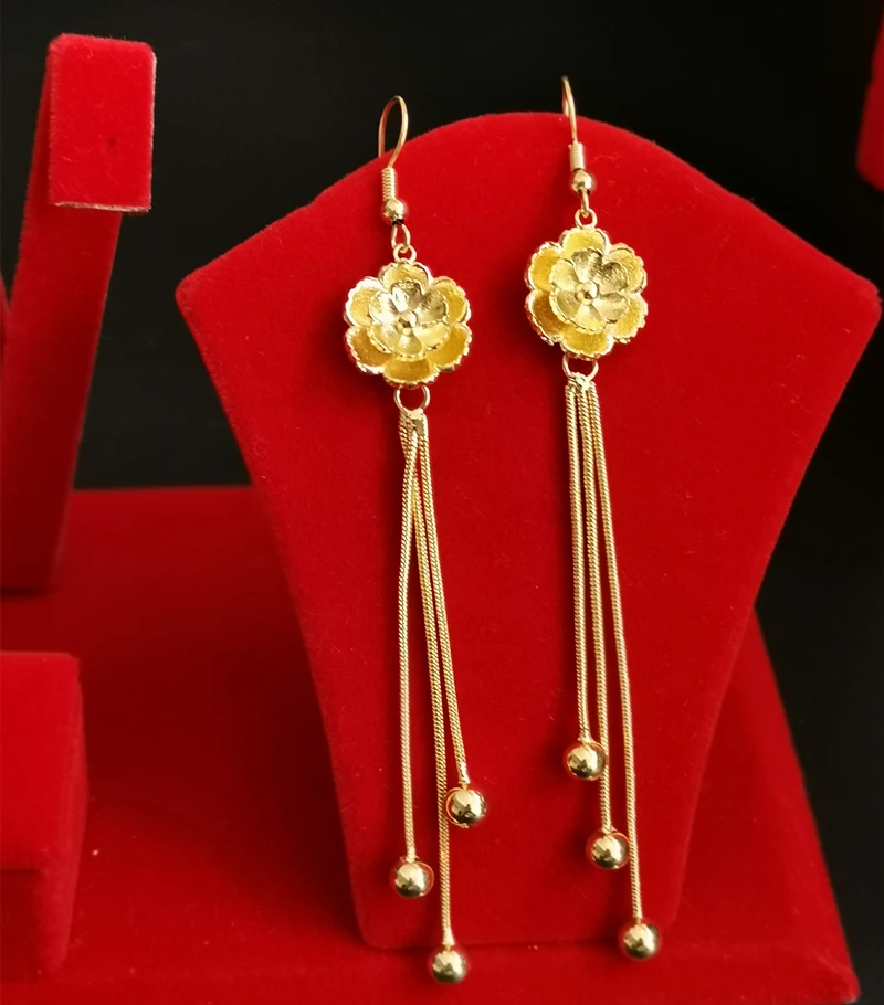 Серьги Charmhouse 24K желтого золота с цветами длиной 10 см сережки Brincos свадебные