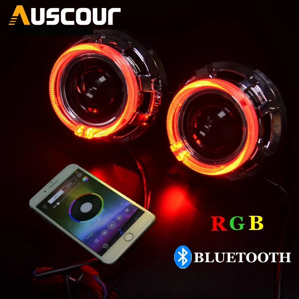

3.0inch RGB LED angel eyes with bluetooth app blue boney comb bixenon projector lens for h1 h4 h7 car headlight assembly